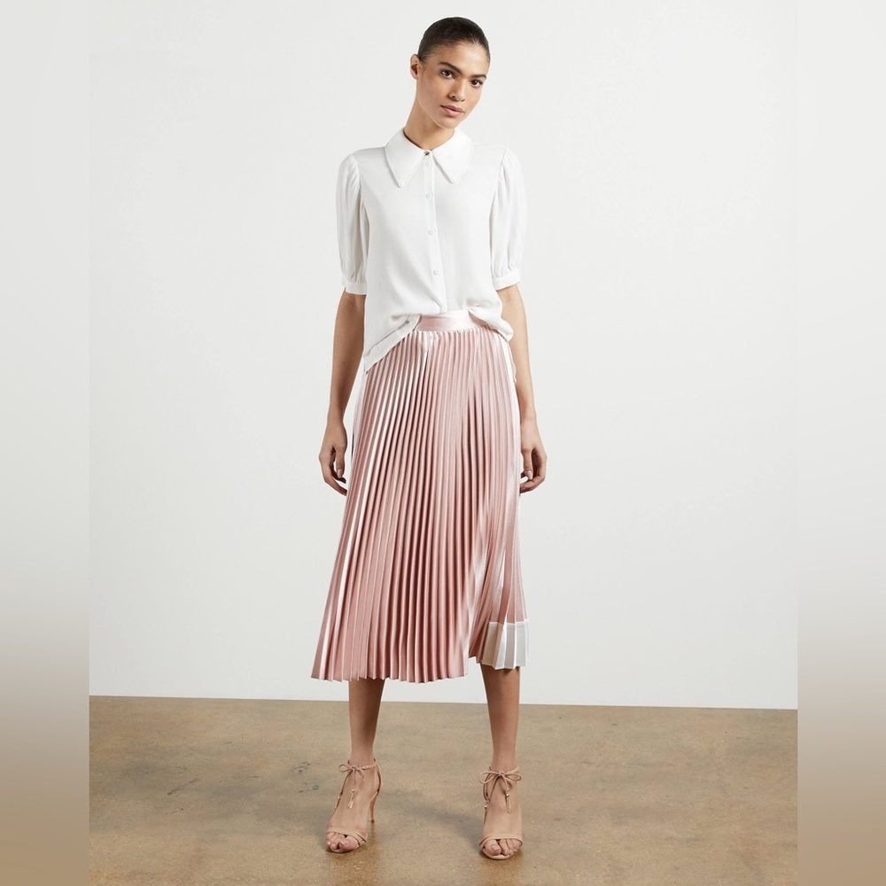 Ted Baker Glaycie Colorblock Detail Pleated Skirt - Pink - Size 2 (US size S)